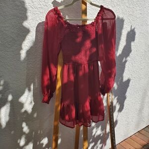 Red AND NOW THIS Dress With Sheer Long Sleeves